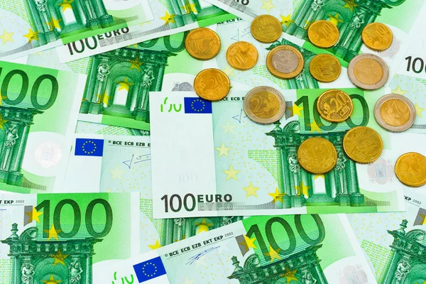 Κέρματα και τραπεζογραμμάτια ευρώ — Φωτογραφία Αρχείου
