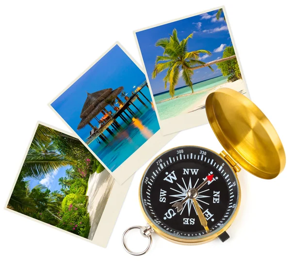 Strand Maldiven beelden en kompas — Stockfoto