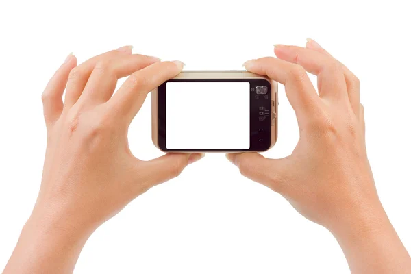 Photo camera in hands — Stock Photo, Image