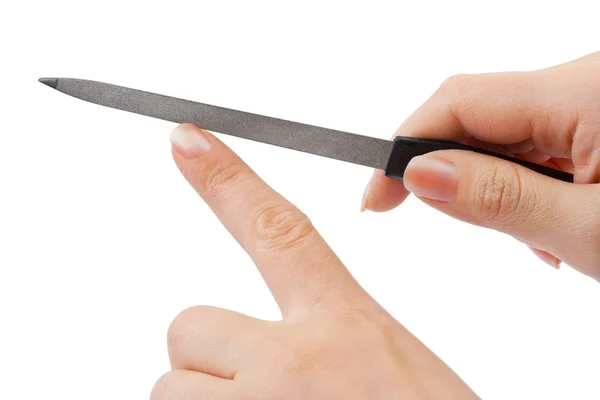 Hands and manicure nail file — Stock Photo, Image