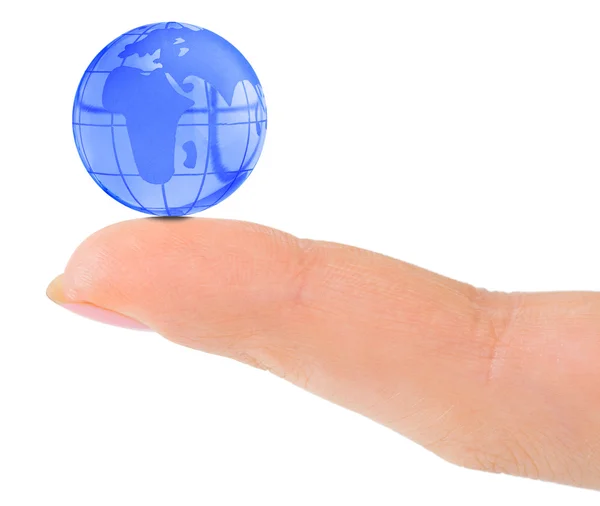 Dedo e globo — Fotografia de Stock