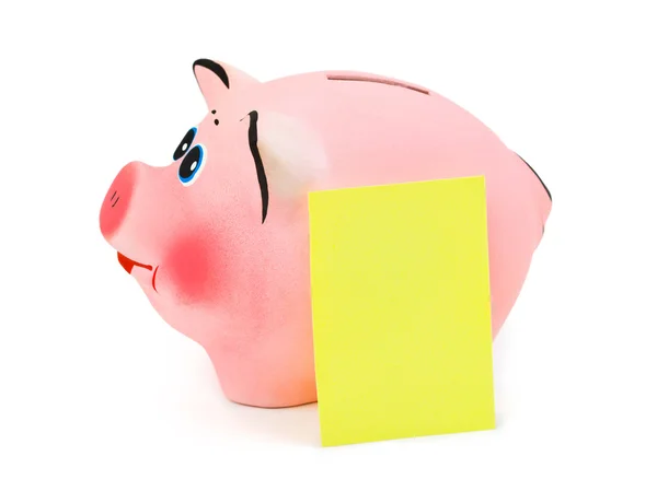 Piggy bank en Opmerking papier — Stockfoto