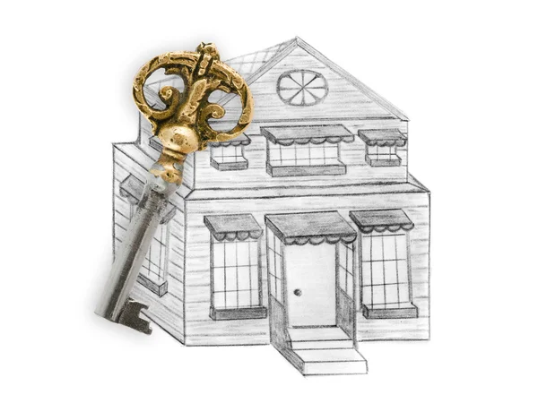 Rajz ház és kulcs — Stock Fotó