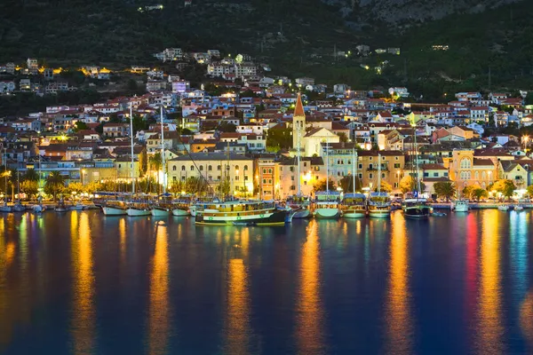 stock image Town Makarska in Croatia at night