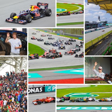 Sepang, Malezya - 10 Nisan: formul yarışında fotoğrafları kolaj bir