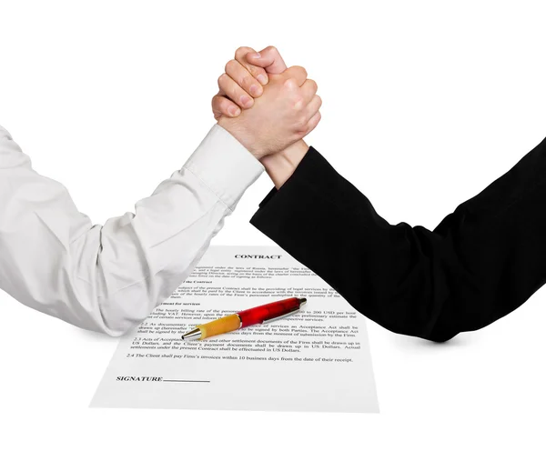 Dwie ręce zapasy i umowy — Zdjęcie stockowe