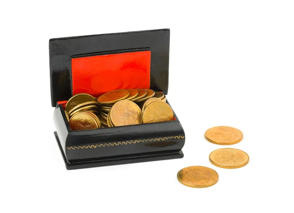 Goldgeld in Schachtel — Stockfoto