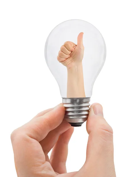 Hand with bulb and thumb — Stock Photo, Image