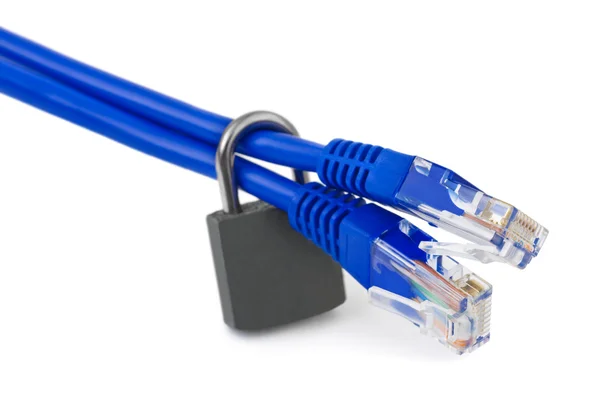 Számítógép-internet-kábel és a zár — Stock Fotó