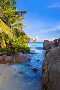 Tropical beach Source D'Argent at Seychelles clipart