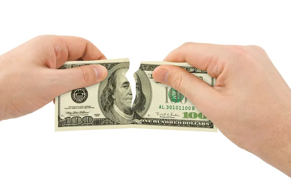Handen scheuren geld — Stockfoto