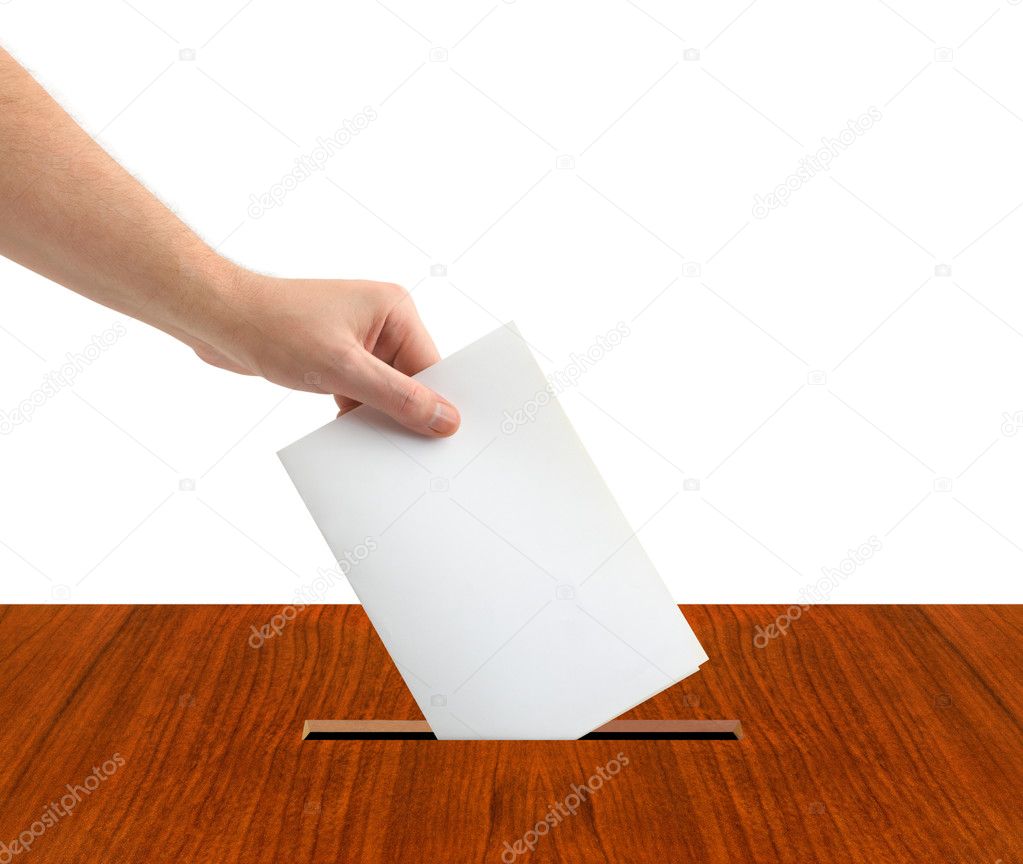 Hand with ballot and box