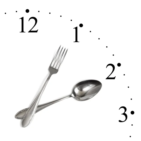 Orologio fatto di cucchiaio e forchetta — Foto Stock