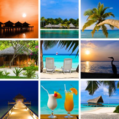 Collage of summer beach maldives images clipart