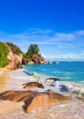 Tropical beach Source D'Argent at Seychelles clipart