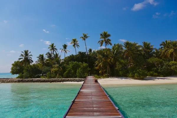 Brygga och strand på Maldiverna — Stockfoto
