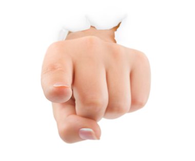 Pointing hand punching paper clipart