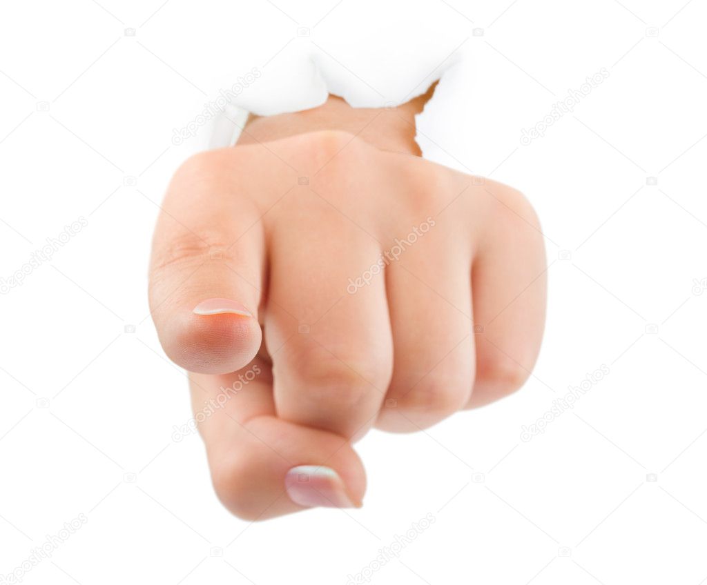 Pointing hand punching paper