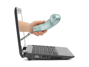 Hand with telephone and notebook clipart