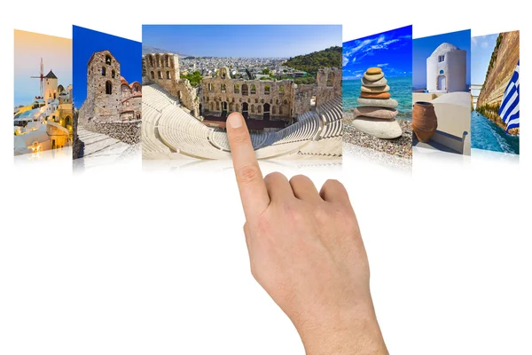 Hand scrolling Greece travel images — Stock Photo, Image