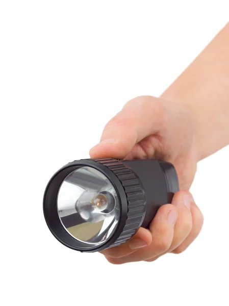 Flashlight in hand — Stock Photo, Image