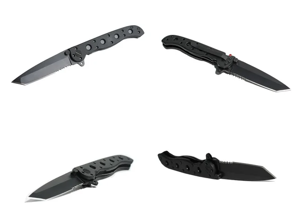 Černý taktický nůž koláže — Stock fotografie