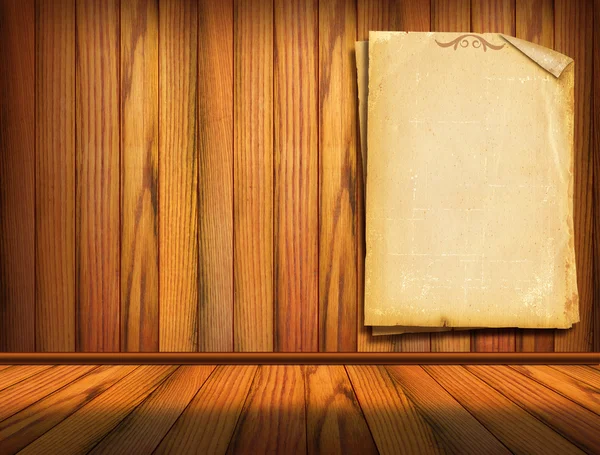 Oude papers op houten muur. achtergrond voor ontwerp — Stockfoto