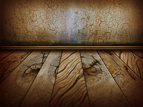 빈티지 벽 및 오래 된 나무 바닥입니다. 고 대 배경 — 스톡 사진