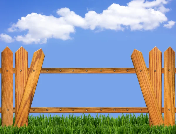 木製の塀と青い空の地平線。テキストの背景 — ストック写真