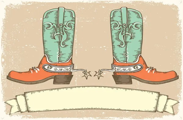 Cowboy boots and scroll for text .Vintage style — Stock Vector