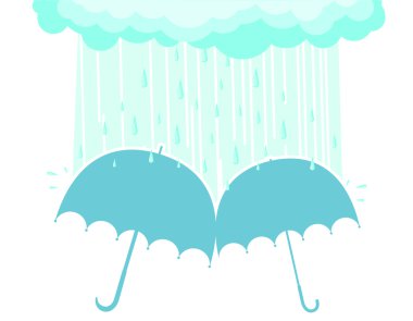 Umbrellas under raining clouds.Background clipart