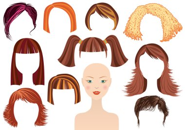 Hairstyle.Woman face and set of haircuts clipart