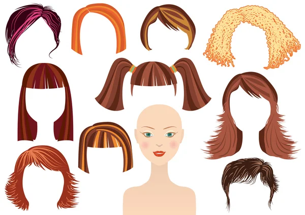 Hairstyle.Woman yüz ve saç kesimleri kümesi — Stok Vektör