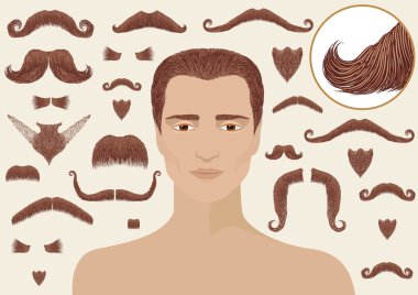 Mustaches and beards for man.Big collection isolated for design clipart
