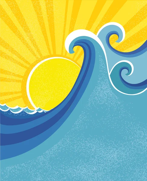 Poster delle onde marine. Illustrazione vettoriale del paesaggio marino . — Vettoriale Stock