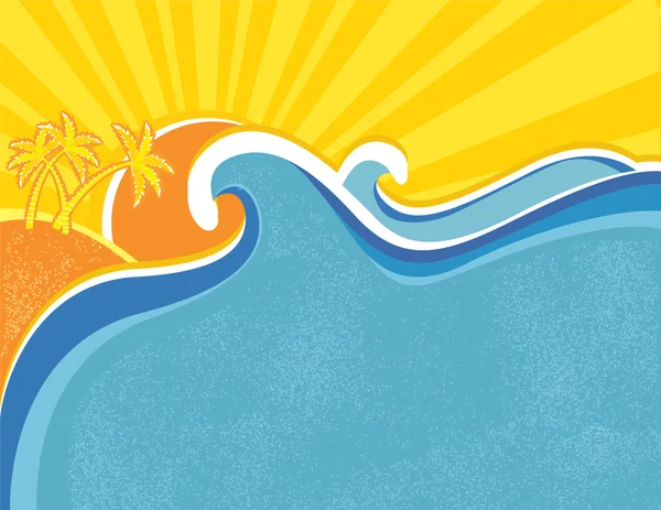 Affiche vagues de mer avec palmiers. Illustration vectorielle des paysages marins — Image vectorielle