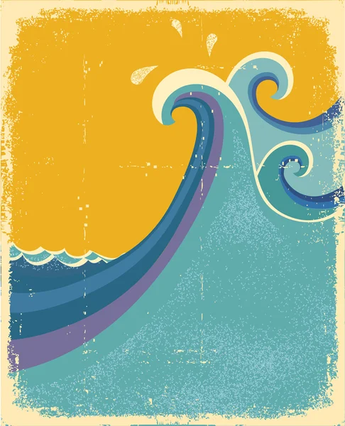 Poster delle onde marine. Simbolo vintage delle onde blu del mare — Vettoriale Stock