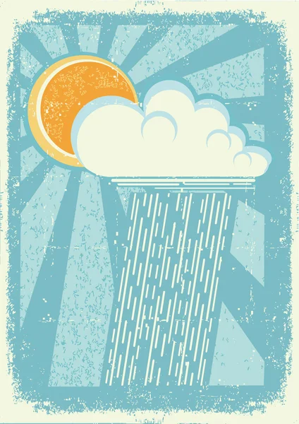 Rain.Vector vintage card with raining sky on old paper texture — Stock Vector