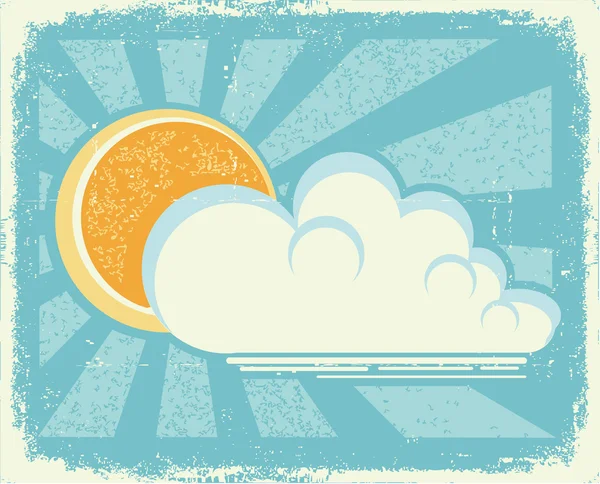 太阳和 clouds.vector 复古卡上旧纸张纹理 — 图库矢量图片