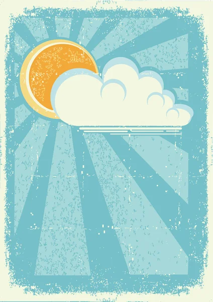 Sun and clouds.Vector vintage card on old paper texture — Stock Vector