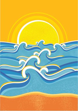 dalgalar deniz ve sarı sun.vector illustraction