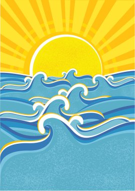 Sea waves and yellow sun.Vector illustraction clipart