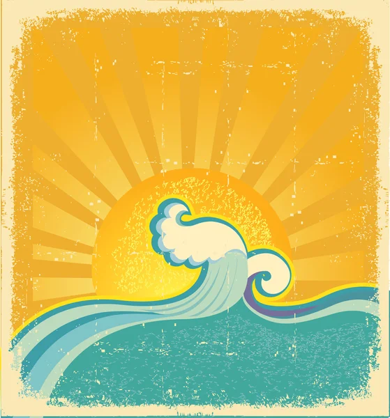 Salida del sol mar. Símbolo vector abstracto — Vector de stock