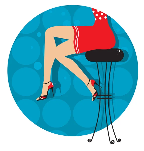 Piernas de mujer con zapatos de moda sentados en taburete de bar.Color illustr — Vector de stock