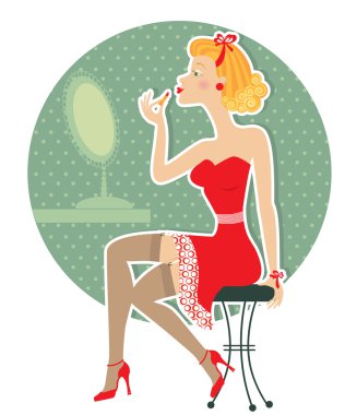 Retro nice woman and make up lipstick clipart