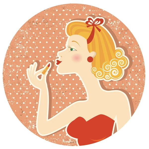 Retro bella donna e make up rossetto su carta vecchia texture — Vettoriale Stock