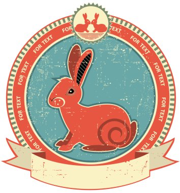 Rabbit label on old paper texture.Vintage style clipart