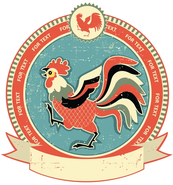 Rooster label on old paper texture.Vintage style — Stock Vector