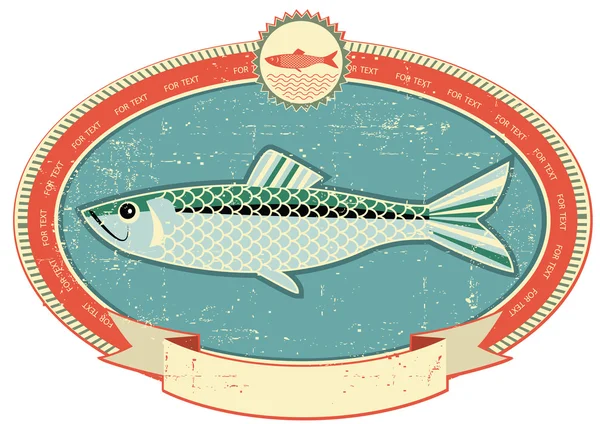 Fish label on old paper texture.Vintage style — Stock Vector