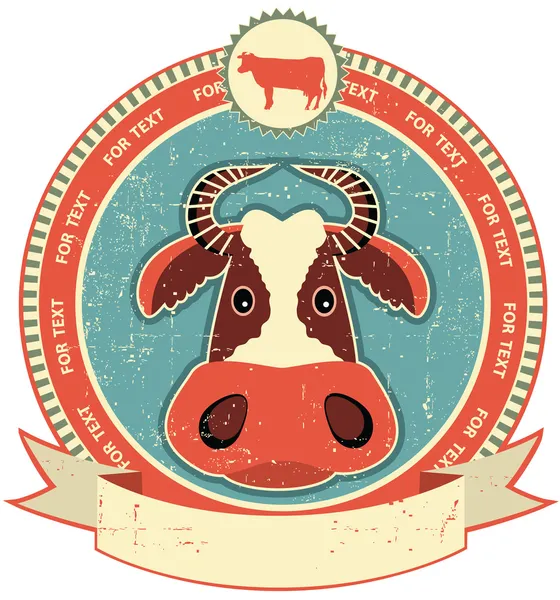 Etiqueta de la cabeza de vaca en la textura de papel viejo. Estilo vintage — Archivo Imágenes Vectoriales